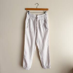 Athleta Tan + White Printed Linen Cabo Jogger Pants - 2 - Beachy Vacation